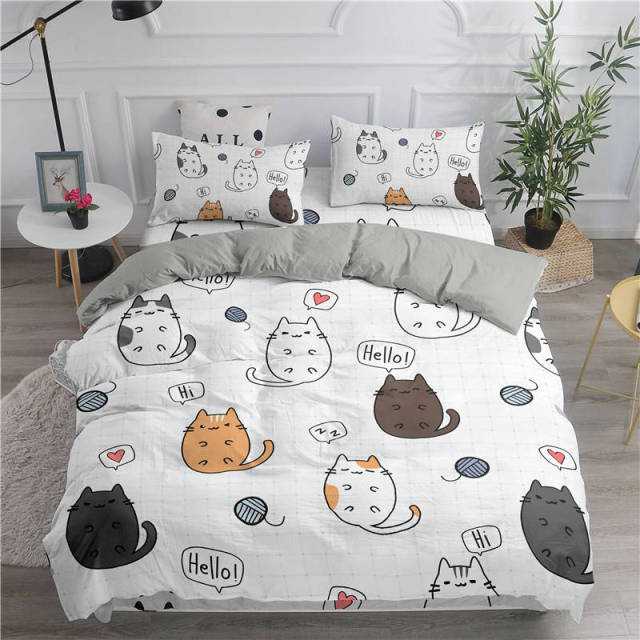 cute comforter set with big cats design for queen bed made from comfortable polyester