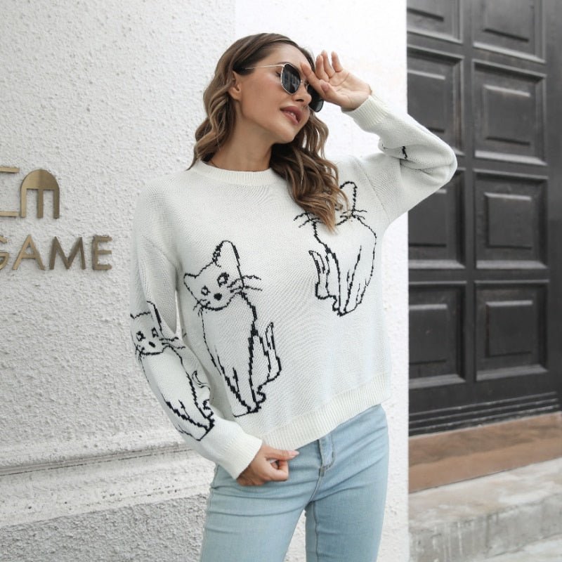 stylish cat lady sweater in embroidered cat sweater design