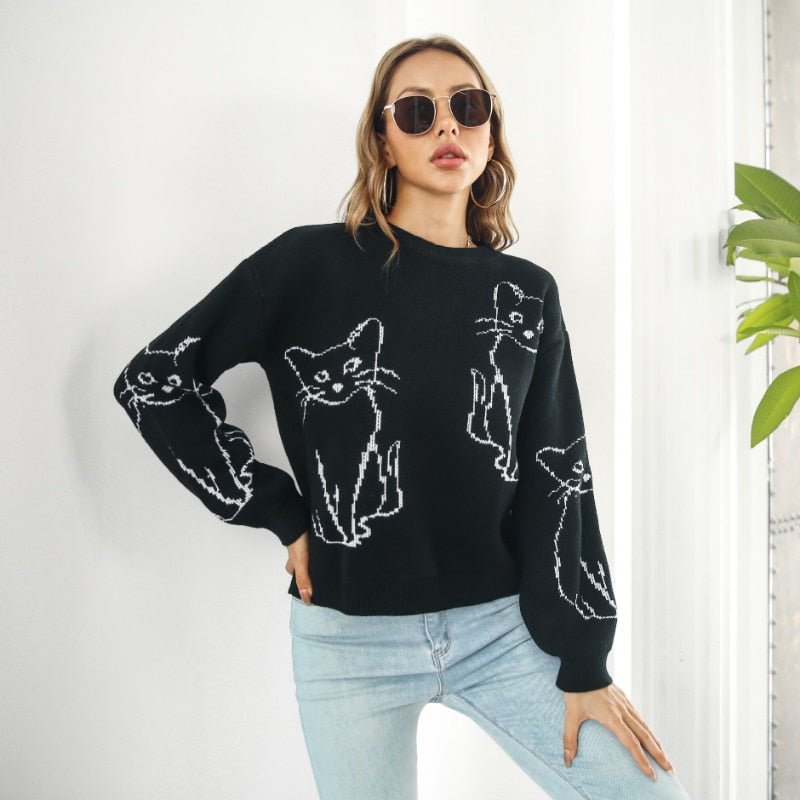 black cat sweater with cute design for woman