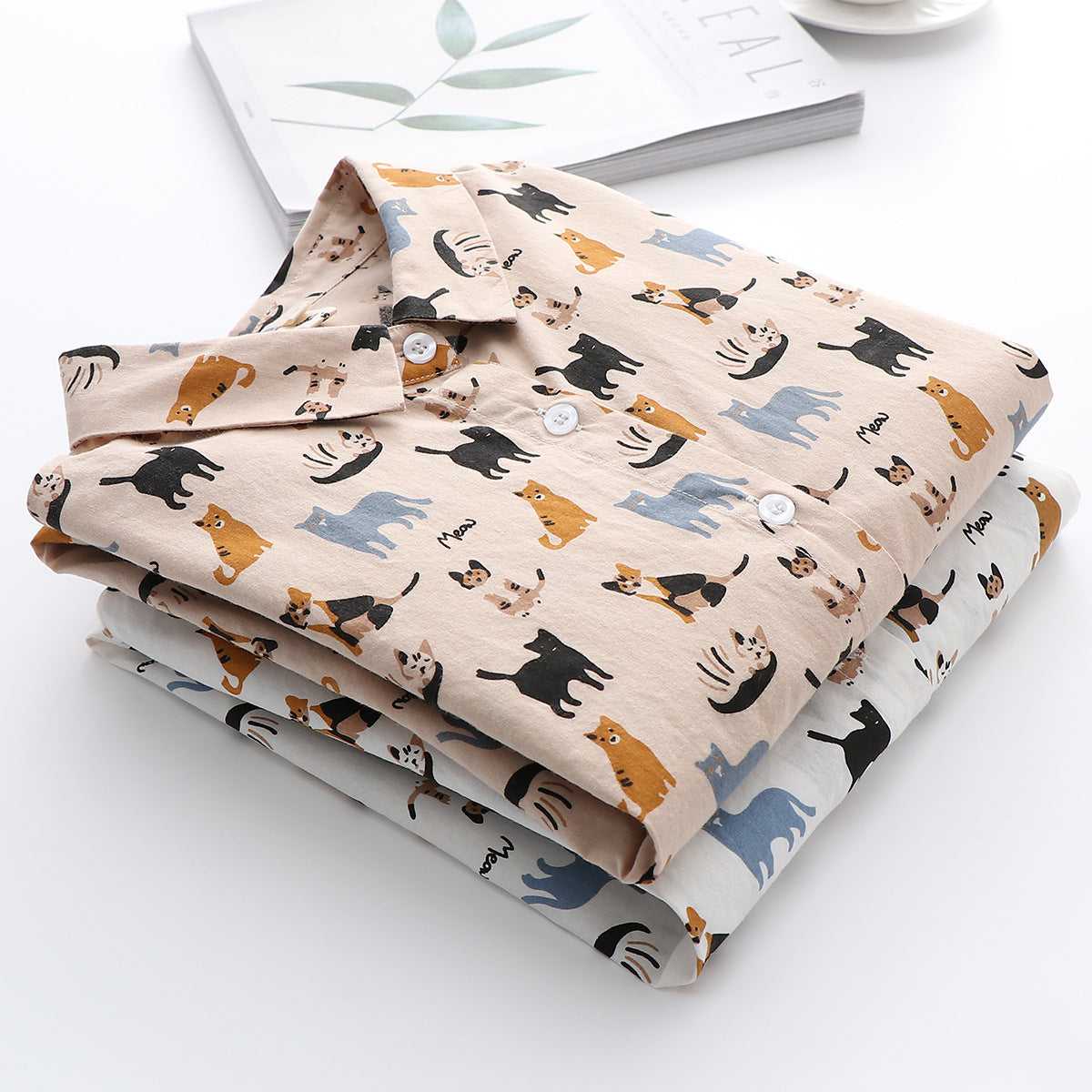 cat pattern blouse for female cartoon cat blouse cat shirt for female