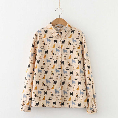 cat pattern blouse for female cartoon cat blouse cat shirt for female