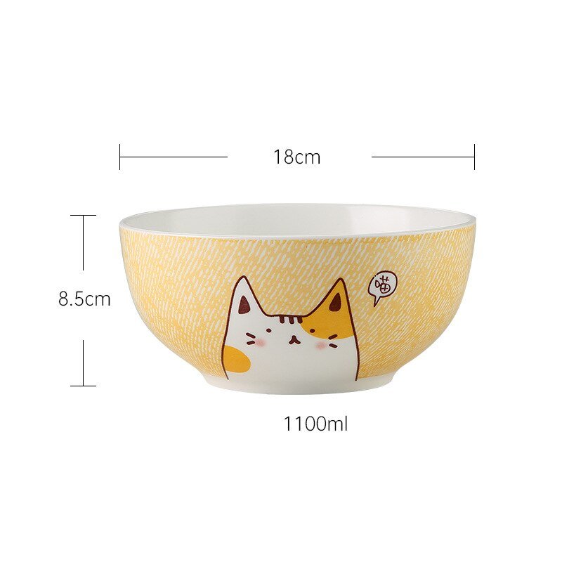 yellow color adorable cat rice bowl