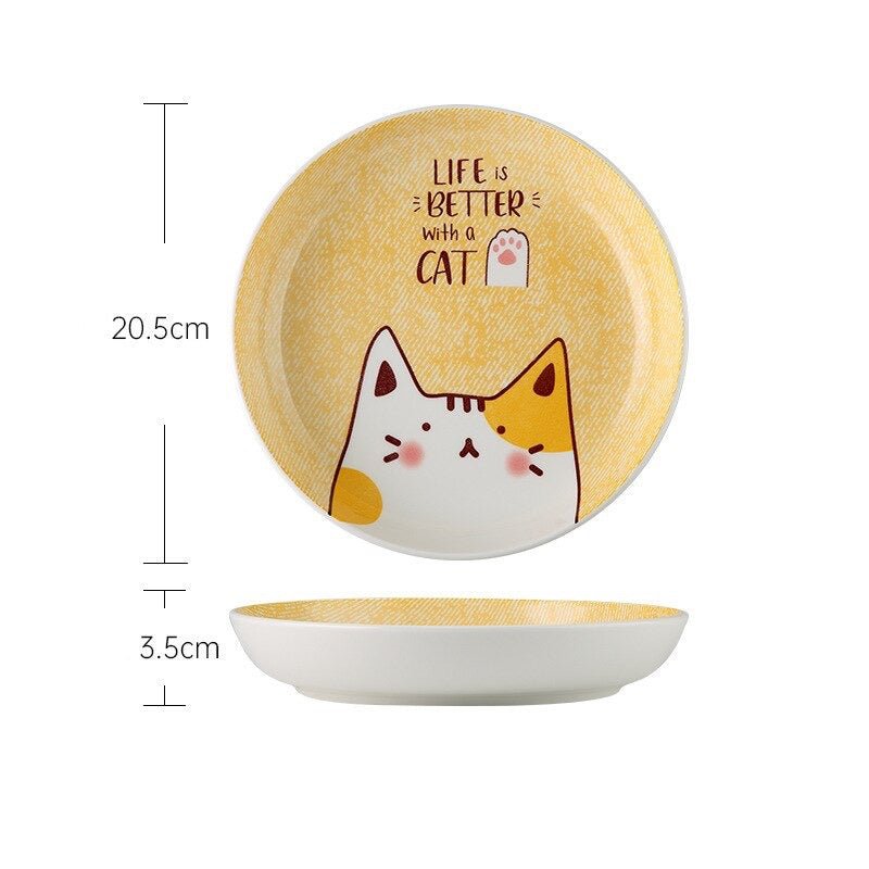 yellow ceramic cat plates
