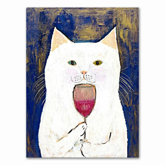 cat drinking wine cat cheers cat cutting hair barber cat canvas oil printing