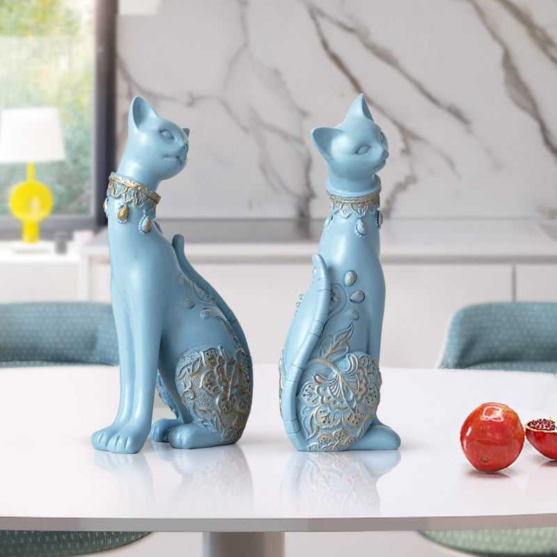 sky blue vintage design cat figurines