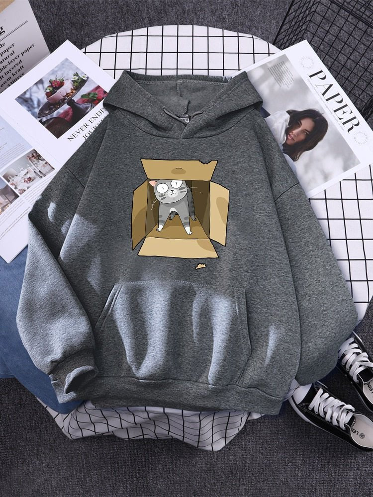 a grey hoodie for casual wear with cat designs