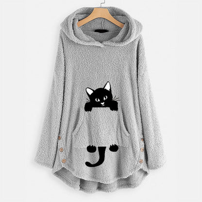 grey color hoodie made for cat mom with cartoon cat theme
