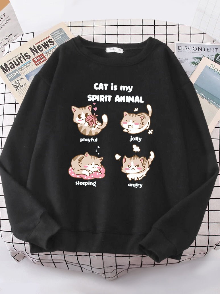 Cat Is My Spirit Animal - Fun and Playful Women's Sweatshirt in black color