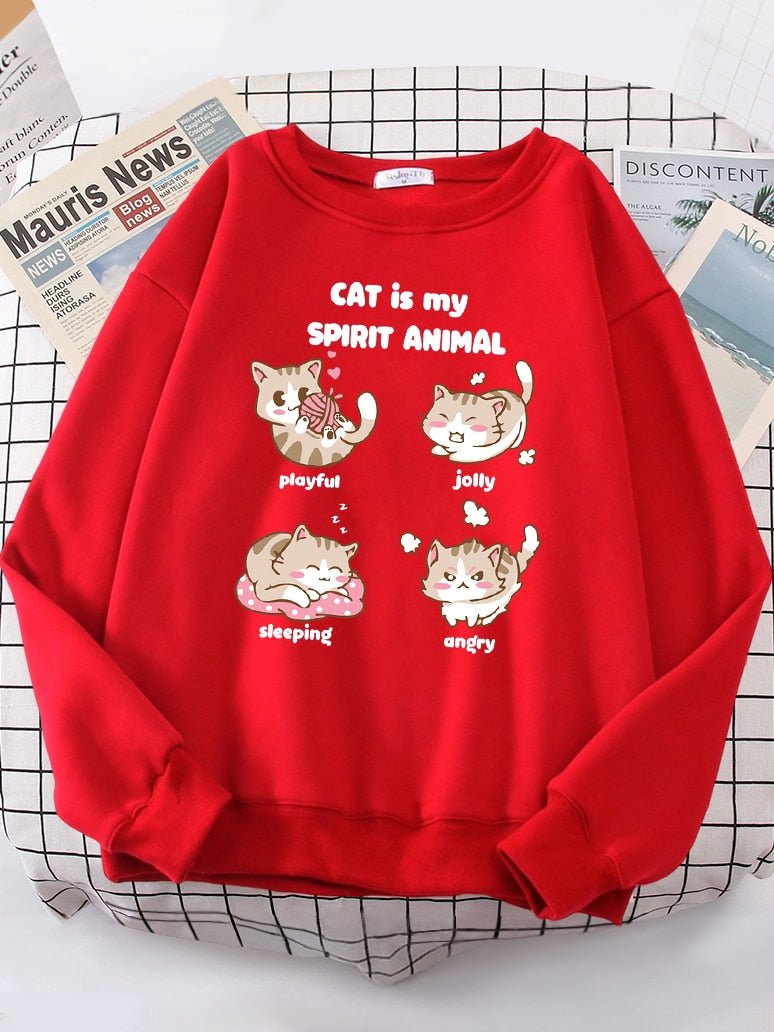 red color Cat Is My Spirit Animal - Fun and Playful Womens Sweatshirt