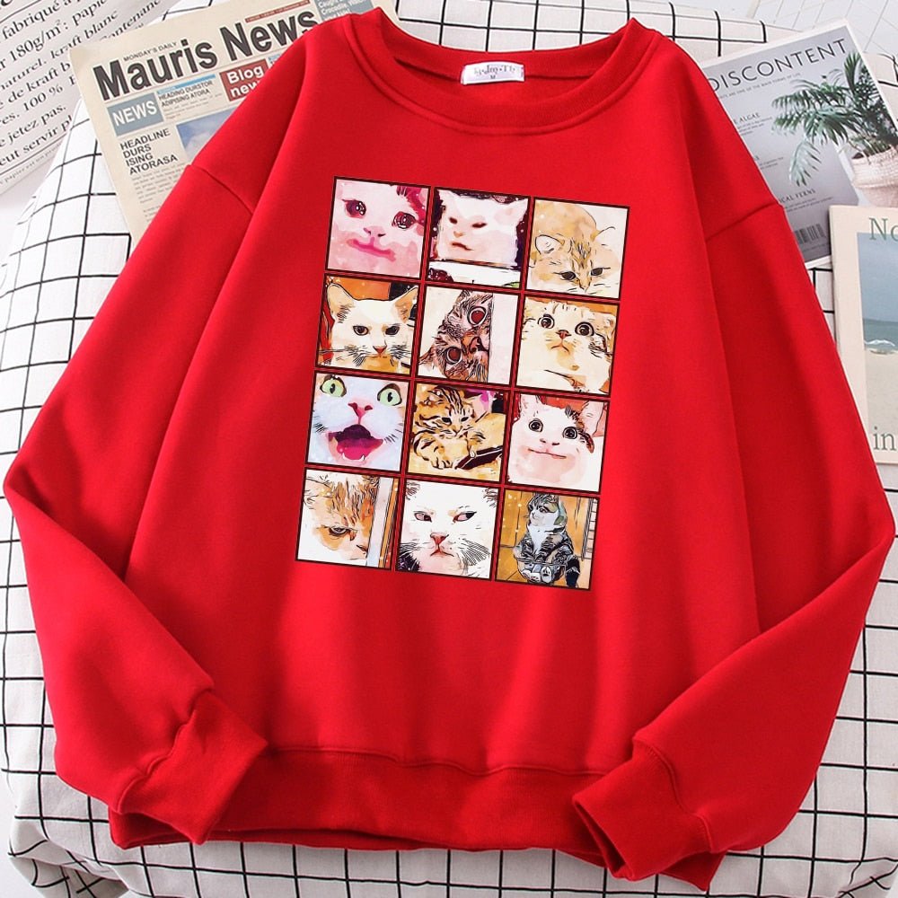 a red funny cat sweatshirts with cat memes