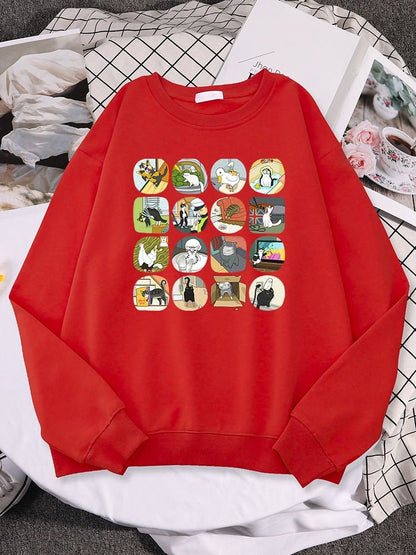 a red cat sweater for humans with famous memes picture