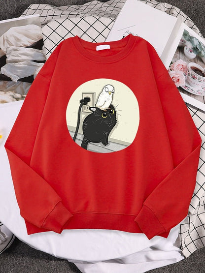 'Cat & Pigeon' Comic Style Cat Sweatshirt