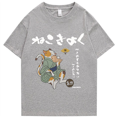 cat t shirts in grey color with harajuku inspired design
