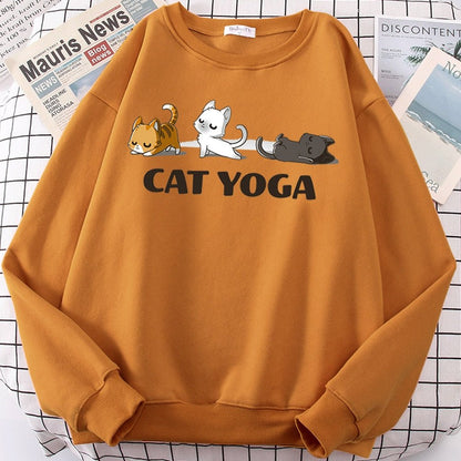an orange color cat yoga on cat mom sweatshirt