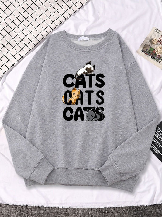 a grey color cat mom sweatshirt with a picture of 3 cats