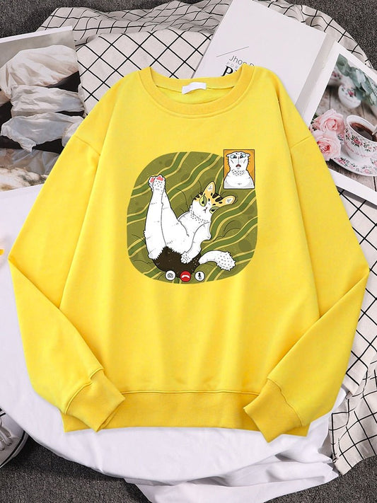 yellow color funny cat sweatshirts in various sizes featuring two cats having facetime