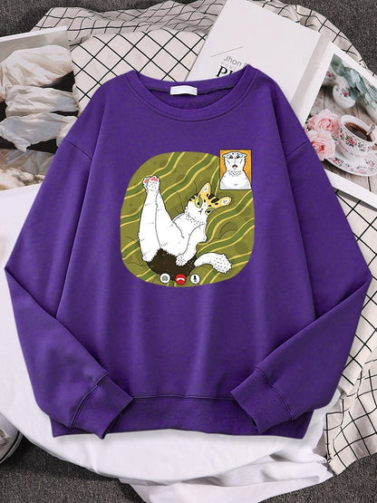 a sweatshirt with cat picture having facetime with each other