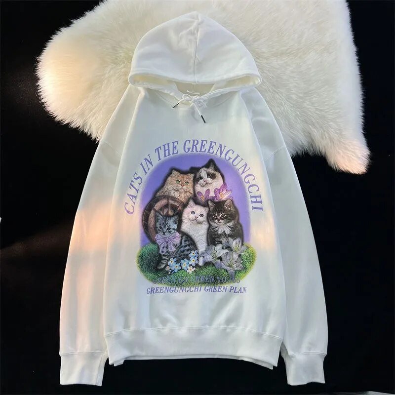 Nature-inspired Cats Hoodie with lavender wordings