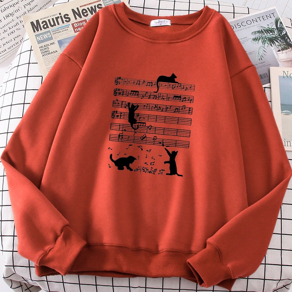 brick red cat sweatshirt or hoodie with music note