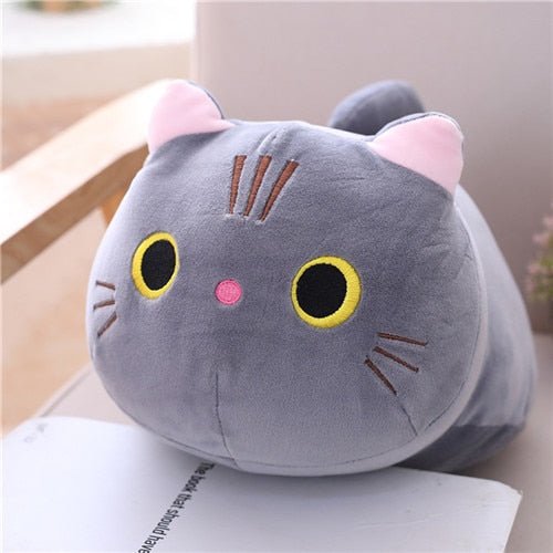 a gray cat plush that is soft