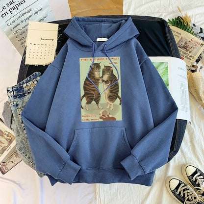 haze blue hoodie made for men that looks adorable featuring cats spilling coffee