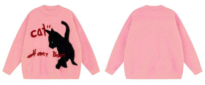 Comfy Pullover Knit Black Cat Sweater