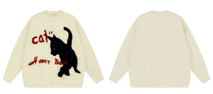 Comfy Pullover Knit Black Cat Sweater
