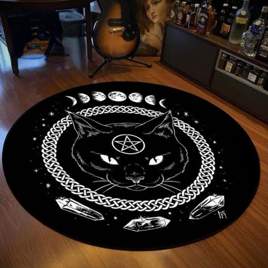 black color demonish and magical cat rug for living room