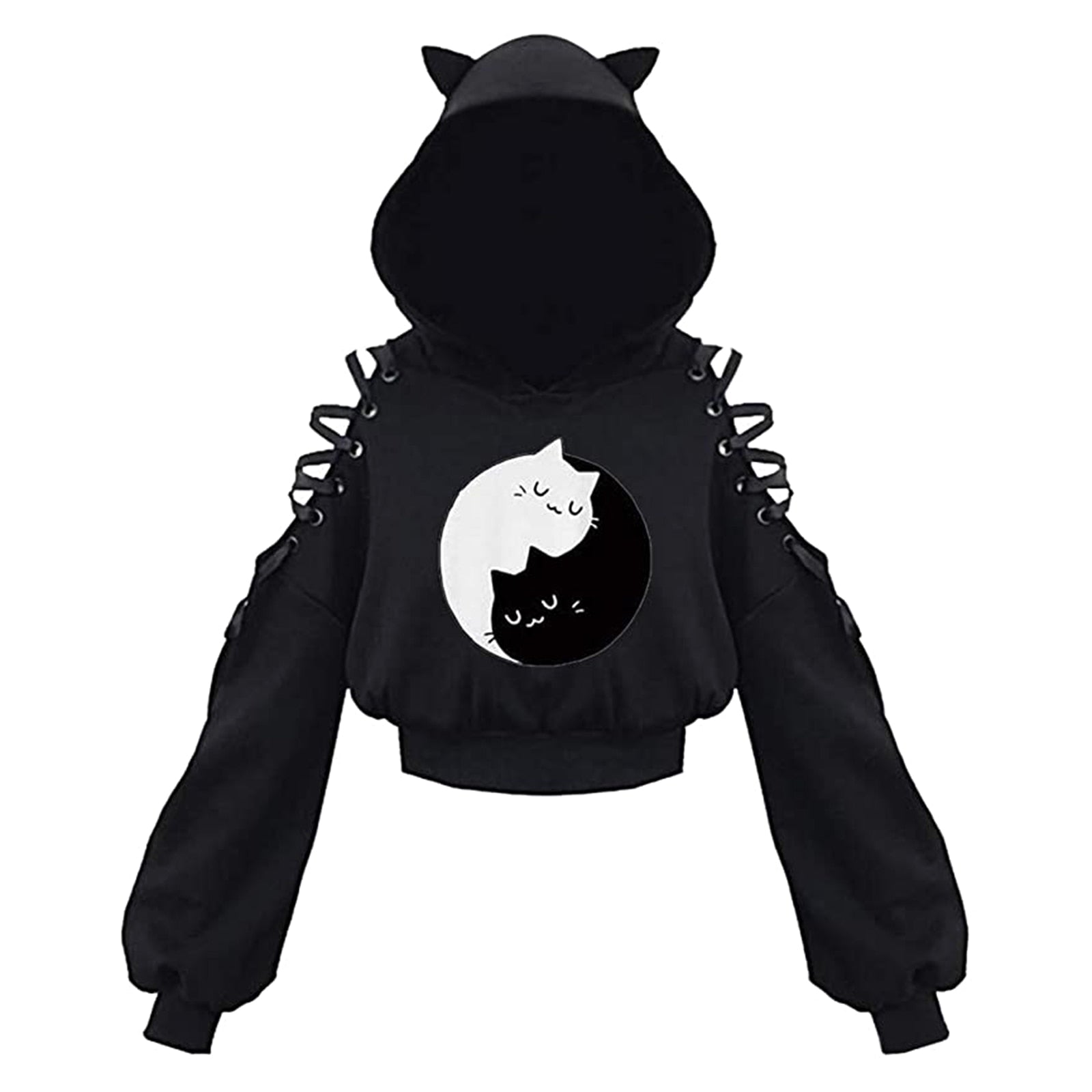 小物 juemi Hooded Mochi Muffler Harajuku Pastel Goth Cat Ears Hoodie W/ Zipper Lightweight