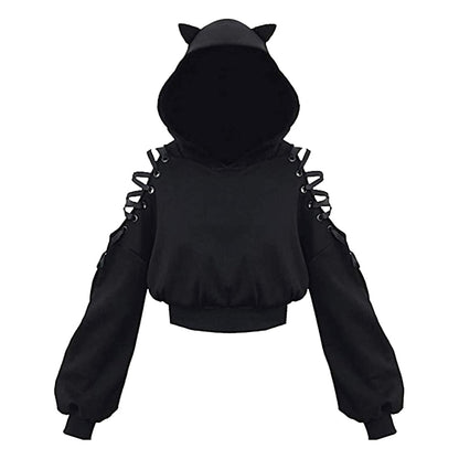 Cool harajuku style female cat hoodie with ear for cat lady