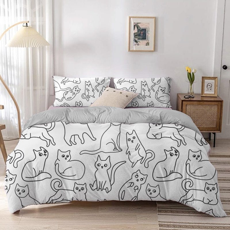 black and white simple cat sheets with cat duvet cover