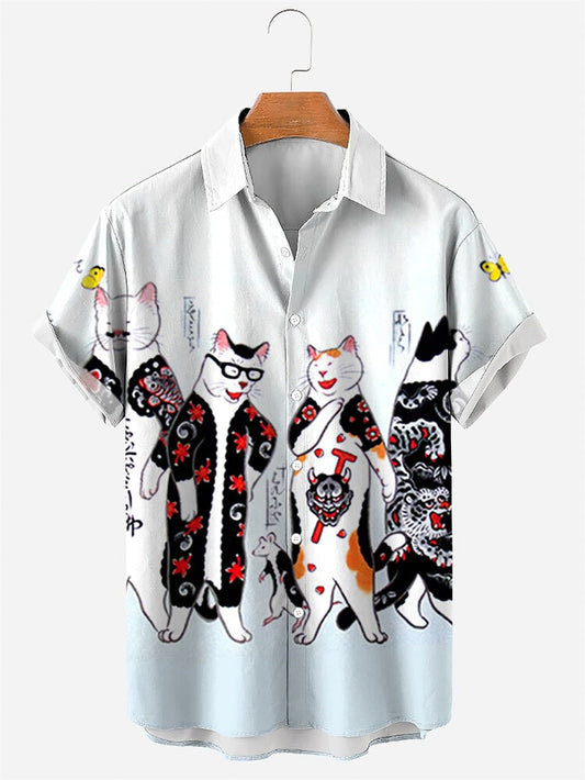 Cool Yakuza Cat Print Hawaiian Shirt
