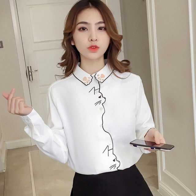 korean style adorable kitty shirt with cat paws collar