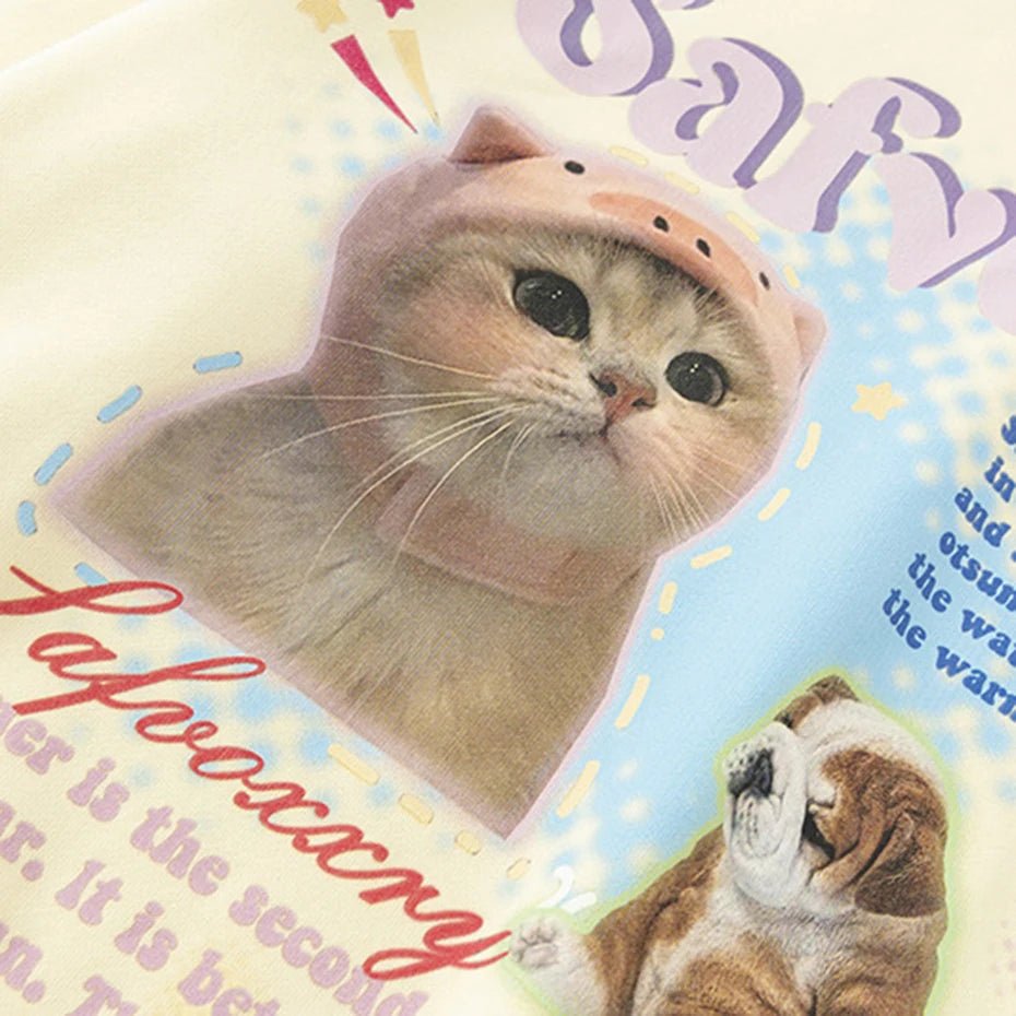 Pig-capped cat and dog design on a Cute Cat Sweatshirt.