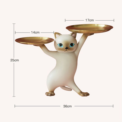 Dancing tray cat' premium cat figurine for home