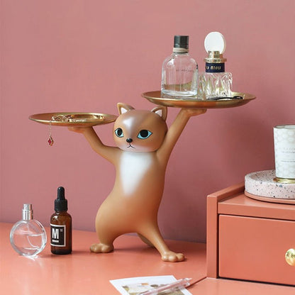 Dancing tray cat' premium cat figurine for home
