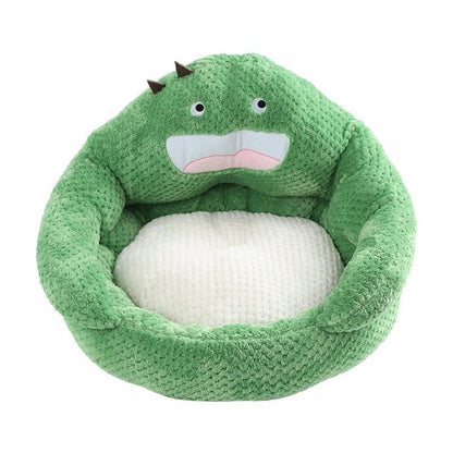 comfortable cat bed with funny monster design made for indoor cats