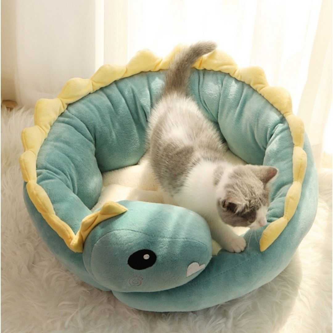 adorable looking cat bed made for pet in dinosaur design