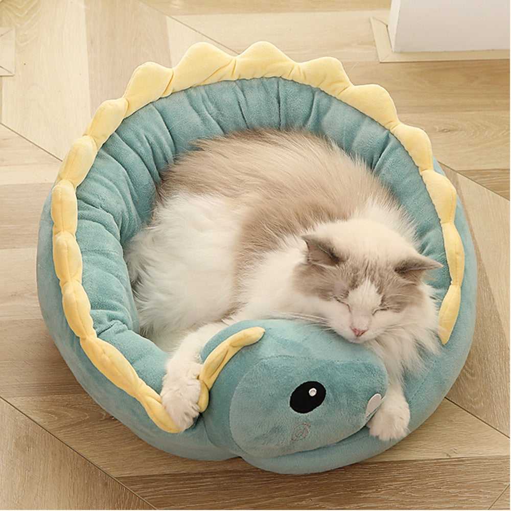 dinosaur style bed made for cats in a sofa style that looks comfortable