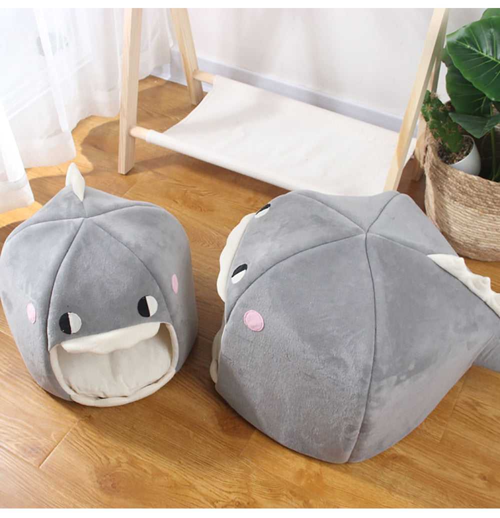 grey color cat houses with funny dinosaur designs