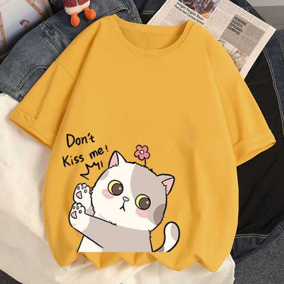 yellow color dont kiss me cartoon cat shirt