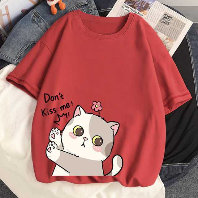 red color cute cat shirts dont kiss me