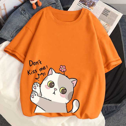 dont kiss me cartoon cat shirt for women