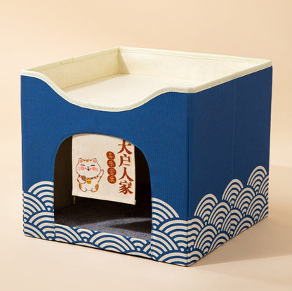 blue color cat house that is durable and comfortable made for pets