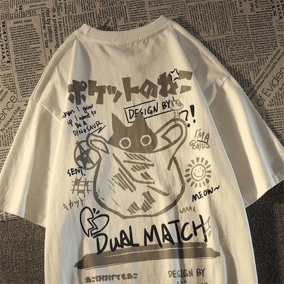 "Dual match" oversize harajuku cat t-shirt