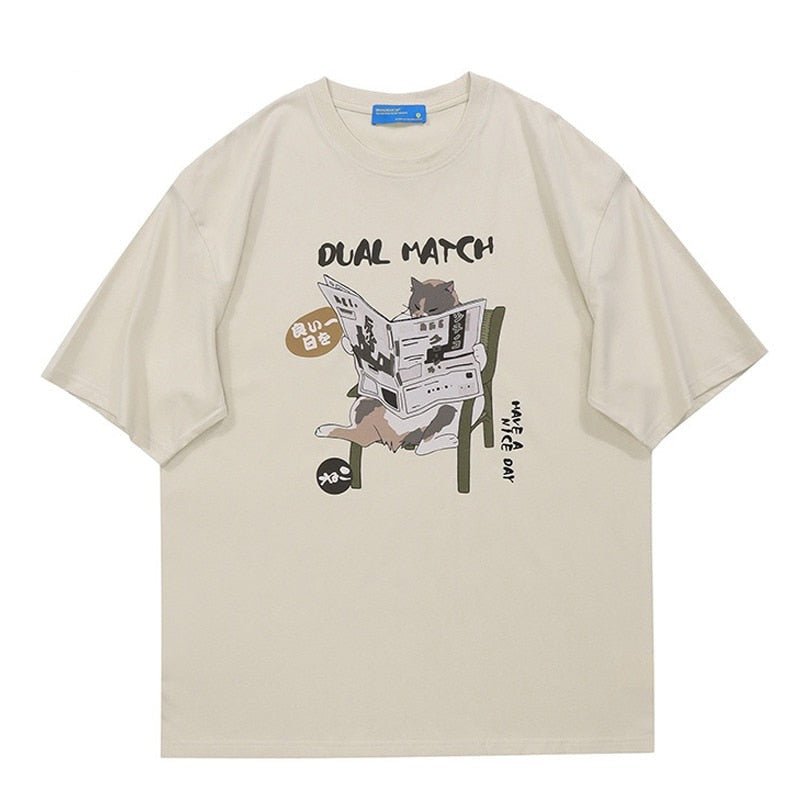 Cat t shirts in offwhite color with premium japanese inspired design