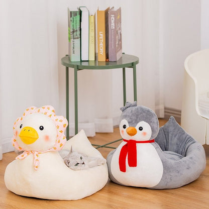 cute duck and penguin cat beds made for cats with calming color and design