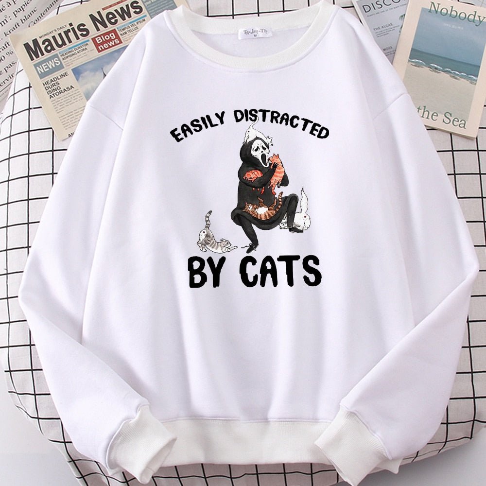 Easily Distracted By Cats Funny Cat Sweatshirt