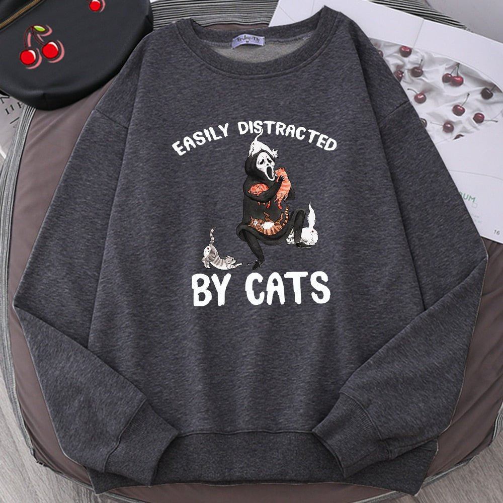 Easily Distracted By Cats Funny Cat Sweatshirt