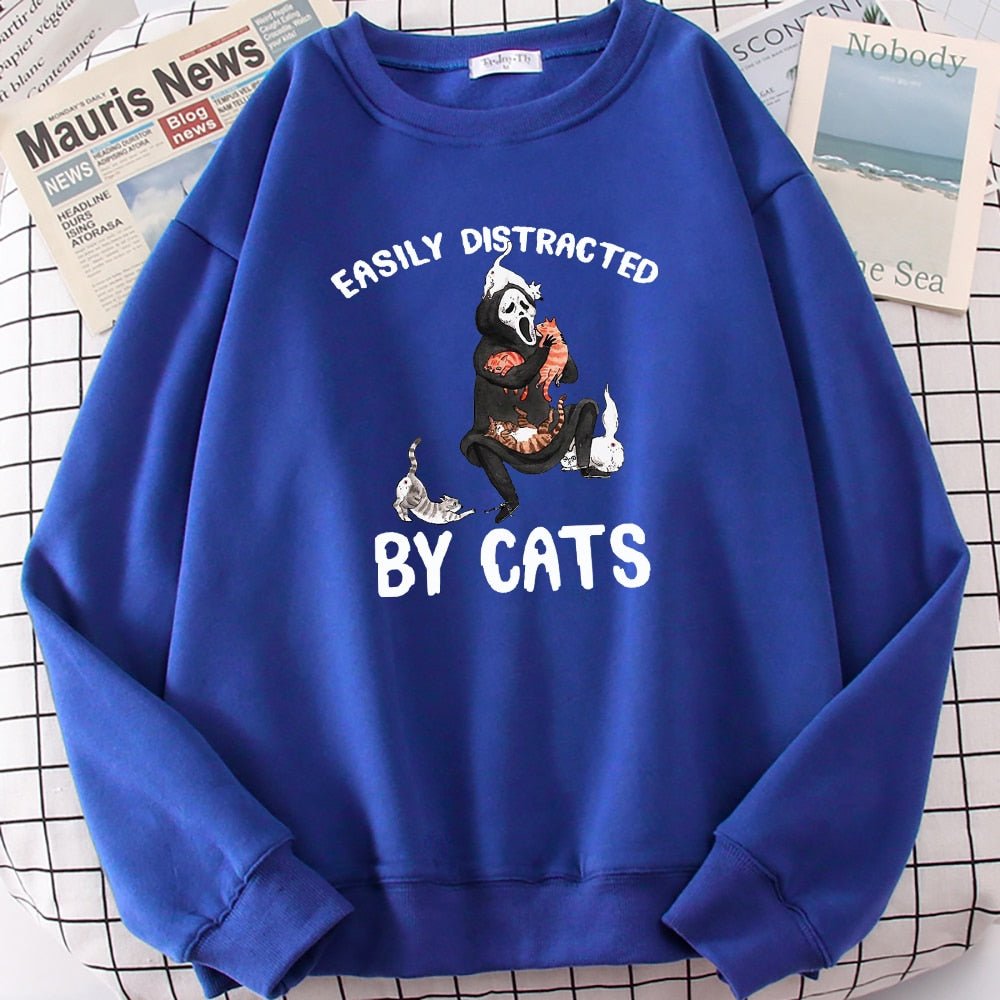 Easily Distracted By Cats Funny Cat Sweatshirt